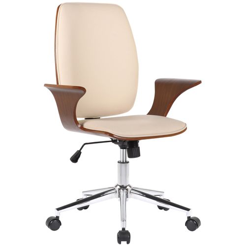 Fauteuil De Bureau Classique Et Confortable Dossier Ergonomique Hauteur Réglable En Synthétique Crème Bois Et Métal Bur10558