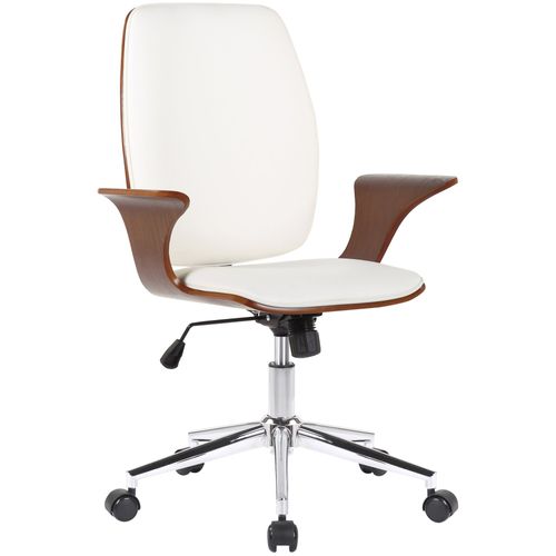 Fauteuil De Bureau Classique Et Confortable Dossier Ergonomique Hauteur Réglable En Synthétique Blanc Bois Et Métal Bur10559