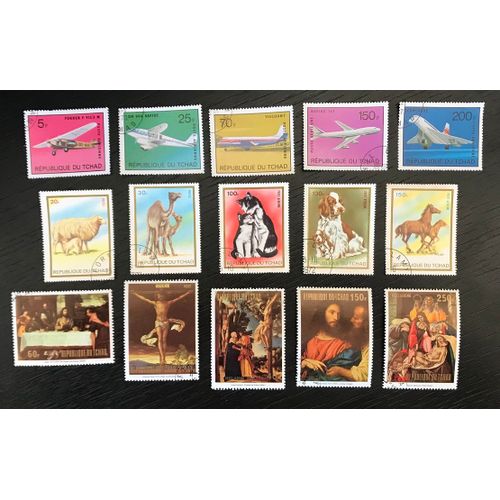 Lot De 15 Timbres Oblitérés Tchad 1973