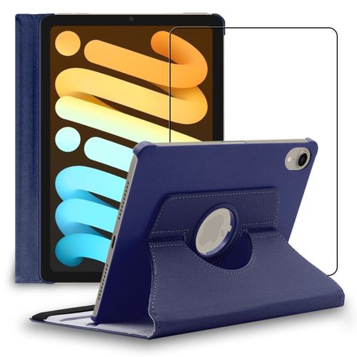 Ebeststar - Housse + Film Verre Trempé Ipad Mini 2021 8.3'' (6 Gen) Coque Etui Protection Pu Cuir, Bleu Foncé [Dimensions Precises Tablette : 195.4 X 134.8 X 6.3 Mm, Écran 8.3'']