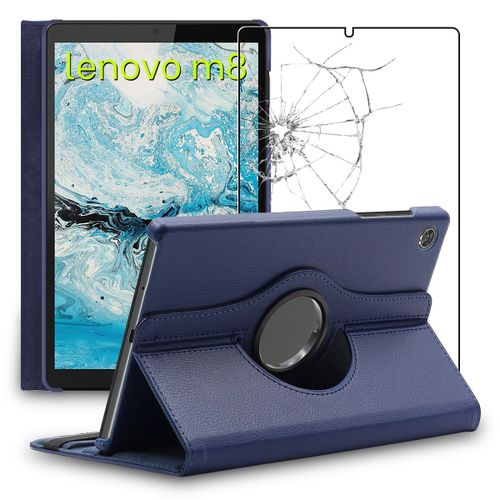 Ebeststar - Housse + Film Verre Trempé Lenovo Tab M8 2021 (3rd Gen), M8 Hd 2019 Coque Etui Protection Pu Cuir, Bleu Foncé [Dimensions Precises Tablette : 199.1 X 121.8 X 8.2 Mm, Écran 8.0'']