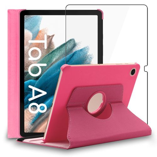 Ebeststar - Housse + Film Verre Trempé Samsung Galaxy Tab A8 10.5 (2021) Sm-X200 X205 Coque Etui Protection Pu Cuir, Rose [Dimensions Precises Tablette : 246.8 X 161.9 X 6.9 Mm, Écran 10.5'']
