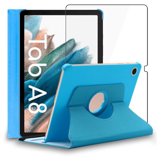Ebeststar - Housse + Film Verre Trempé Samsung Galaxy Tab A8 10.5 (2021) Sm-X200 X205 Coque Etui Protection Pu Cuir, Bleu [Dimensions Precises Tablette : 246.8 X 161.9 X 6.9 Mm, Écran 10.5'']