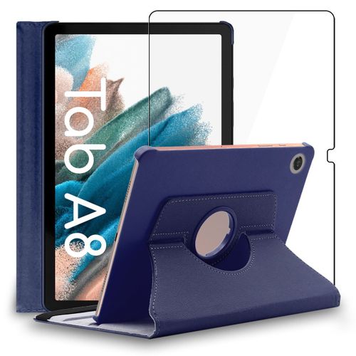 Ebeststar - Housse + Film Verre Trempé Samsung Galaxy Tab A8 10.5 (2021) Sm-X200 X205 Coque Etui Protection Pu Cuir, Bleu Foncé [Dimensions Precises Tablette : 246.8 X 161.9 X 6.9 Mm, Écran 10.5'']