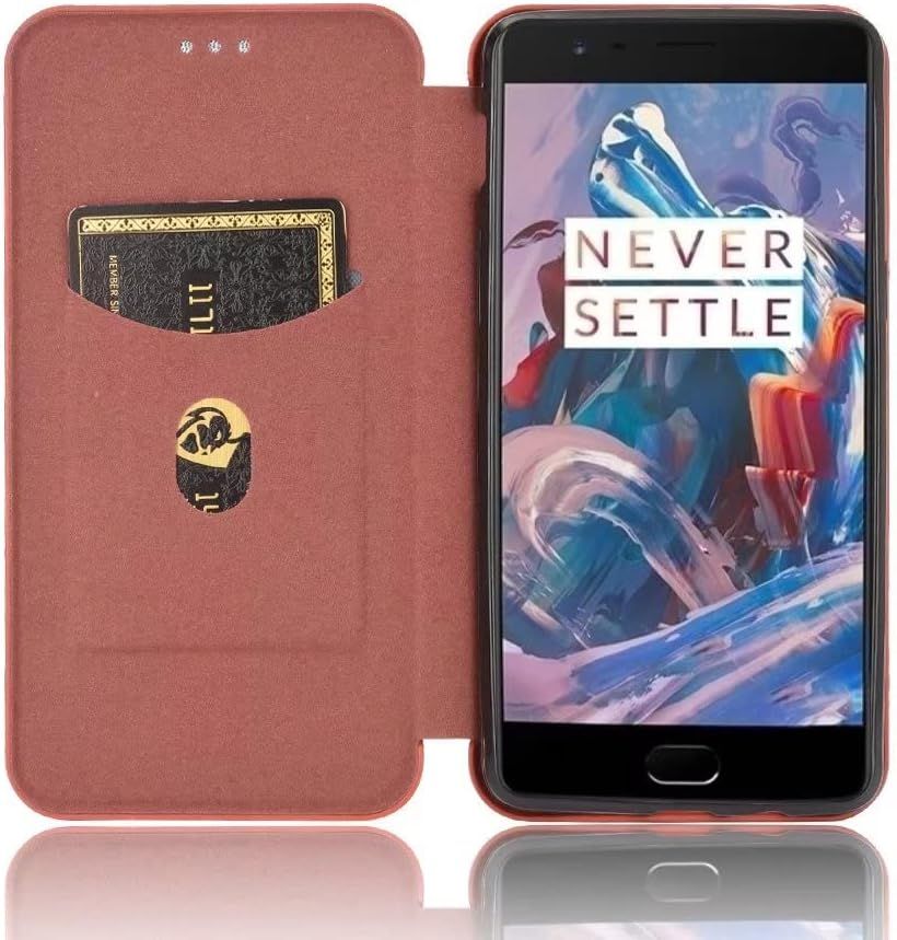 Compatible Avec Coque One Plus 3, Mince Flip Fibre De Carbon... - 3