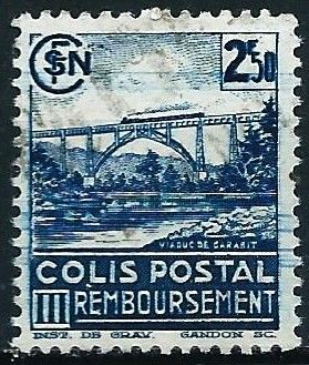 France 1941, Beau Timbre Pour Colis Postal, Yvert 179, Remboursement, Viaduc De Garabit, 2f50 Bleu, Oblitéré, Tbe