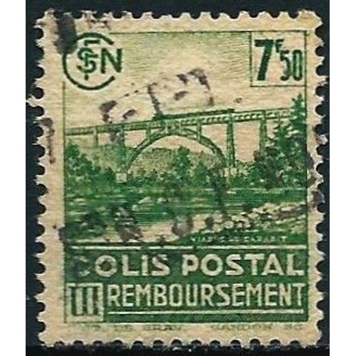 France 1941, Beau Timbre Pour Colis Postal, Yvert 180, Remboursement, Viaduc De Garabit, 7f50 Vert, Oblitéré, Tbe.