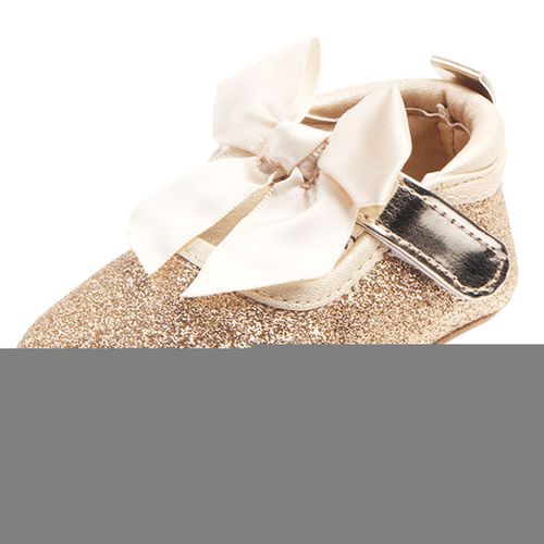 Brillant Princesse Chaussures Bébé Bling Anti-Dérapant - Motif De Bowknot D'or 0-6 Mois