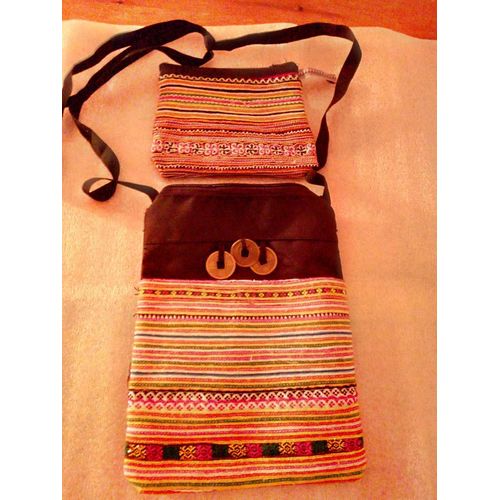 POCHETTE PLUS PORTE MONNAIE EN TOILE STYLE ETHNIQUE