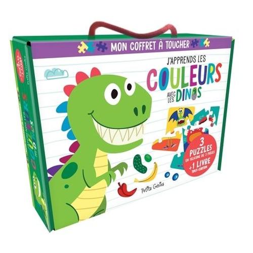 J'apprends Les Couleurs Avec Les Dinos - Coffret Avec 3 Puzzles En Silicone De 3 Pièces Et 1 Livre Tout-Carton