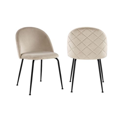 Lot De 2 Chaises Melbourne - Velours Et Métal Noir Mat - Beige