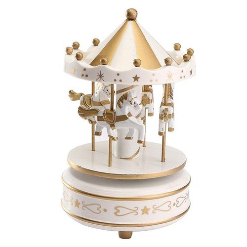 Boîte À Musique Carrousel En Bois, Cheval À Remonter, Rond-Point, Cadeau D'anniversaire Ou De Noël Pour Enfant, Couleur: Doré