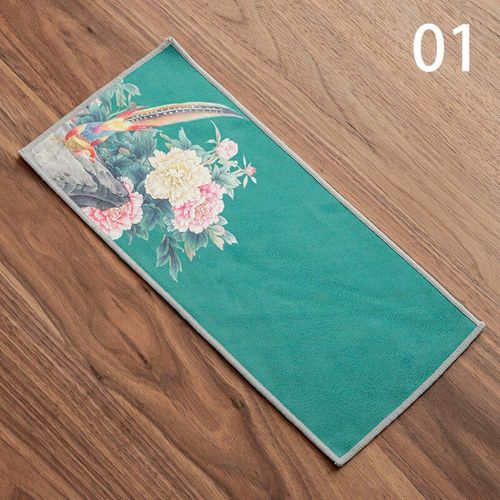 Serviette De Thé Super Absorbante En Peluche, 14 Styles, Épais, Style Chinois, Peinture Ancienne, Calligraphie, Fleur, Feuille, Poisson, Tapis De Table