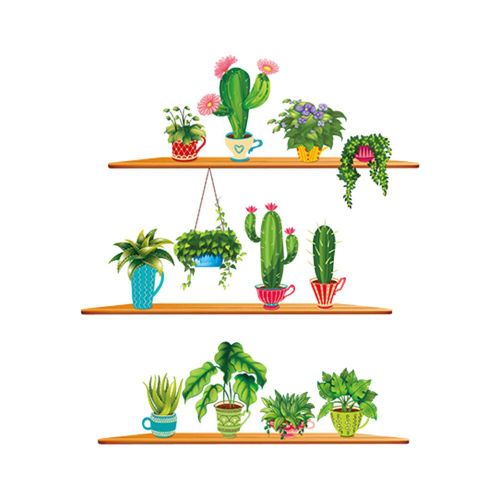 Autocollant Mural De Cactus En Pot, Papier Peint Auto-Adhésif Amovible, Plante De Chambre À Coucher, Décoration De Fond De Canapé, Art Déco, Maison, Diy Bricolage