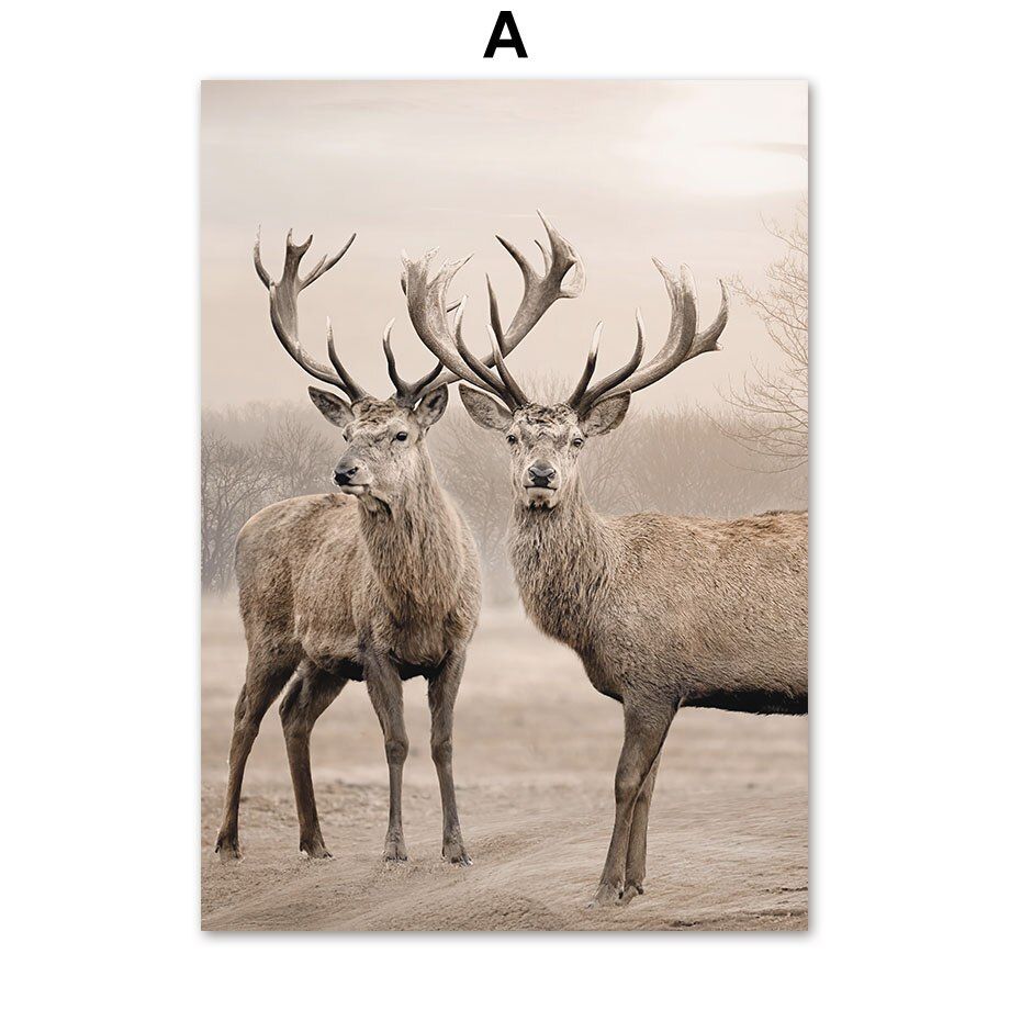 Affiche Murale En Toile Avec Cerf, Argent, Arbre, Art Mural