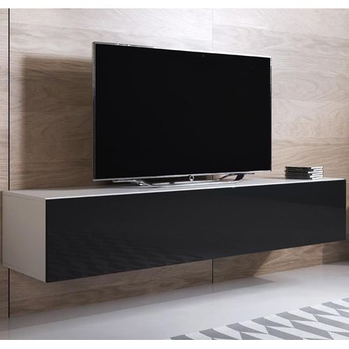 Meuble Tv Modèle Luke H2 (160x30cm) Couleur Blanc Et Noir