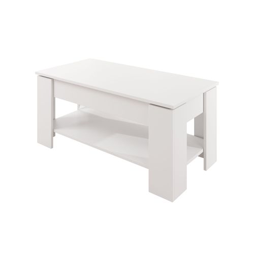 Table Basse Relevable 1 Compartiment  Blanc Finition Brillante  100 X 50 X 43,5 (52,3) Cm  Nicoleta