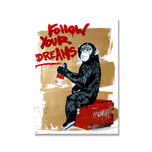 Toile D'art Graffiti Orang-Outan, Singe, Carlin, Suivez Vos Rêves, Peinture Murale, Gorille, Animal, Affiche De Décoration Pour La Maison 40*40cm