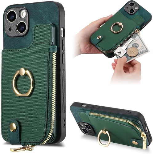 Fermeture Éclair Coque Pour Samsung Galaxy A33 5g - Étui Portefeuille Carte Fentes Arrière Poche Antichoc Rotatif Support Housse Protect Cover Pour Samsung Galaxy A33 5g [D8] -Green