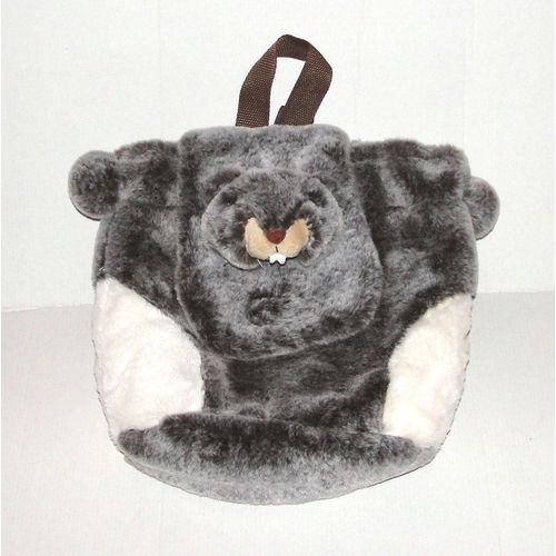 Peluche Castor Marmotte Sac A Dos Gris Blanc 27 Cm