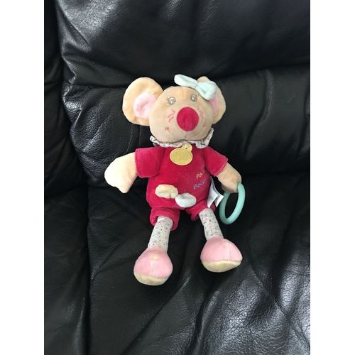 Doudou Souris Beige Rose Bleu Jaune Rosie Anneau Baby Nat - Souris, Rat
