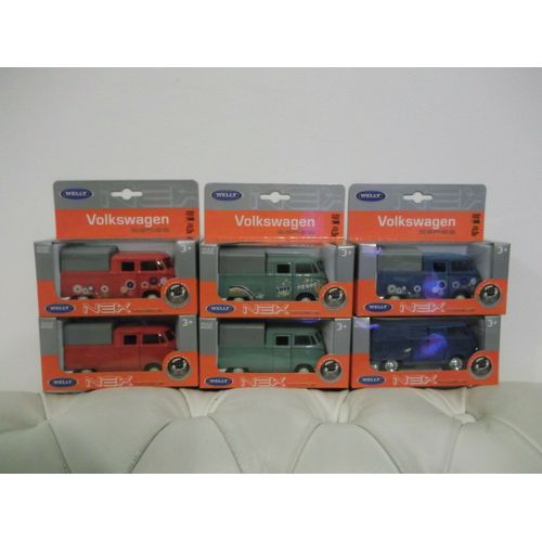 Volkswagen T1 Double Cabin Pick Up - Lot De 6 Miniatures Voitures Welly (1:43)