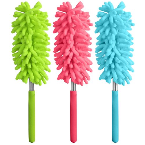 Fackelmann 63853 Plumeau télescopique pour poussière, plumeau poussière, plumeau microfibre, plumeau, Plastique, Acier inoxydable, Microfibre, 27 à 76 cm