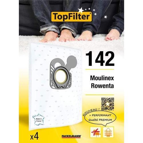 TopFilter 64142 Lot de 4 sacs aspirateur Rowenta Hygiène+ et Moulinex, sac aspirateur, poche aspirateur, accessoire aspirateur, Non tissé polypropylène, Caoutchouc, Plastique, 30 x 26 cm