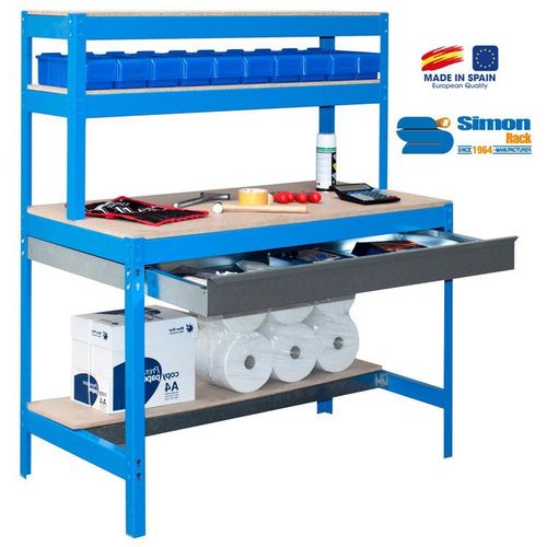 SimonRack - Kit Etabli avec tiroir 1445x1210x610mm - BT-1 BOX 1200 BLEU/BOIS