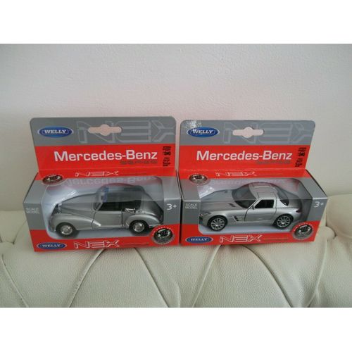 Mercedes-Benz 1955 300s + Sls Amg - Lot De 2 Miniatures En Métal Welly (1:43)