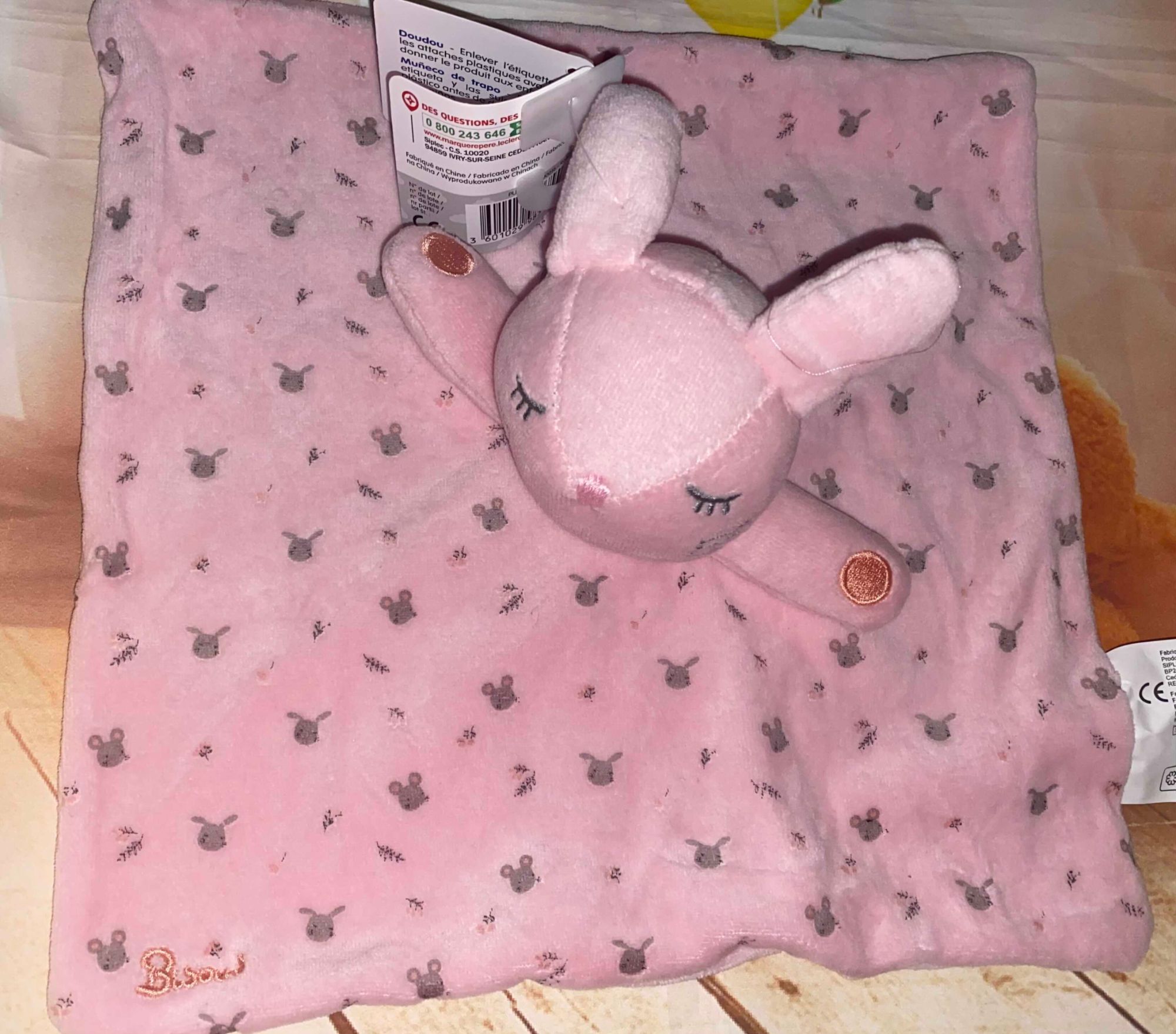 Doudou plat Koala rose blanc édition limitée MOTS D'ENFANTS