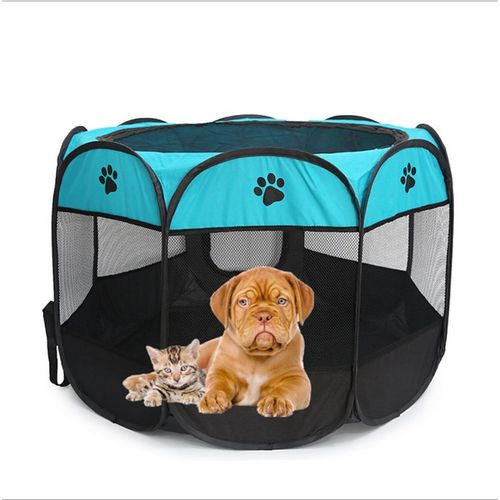 Pet Portable Foldable Playpen, Exercice 8-Panneau Kennel Mesh Shade Cover Intérieur / Extérieur Tente Clôture Pour Chiens Chats(S,Bleu)