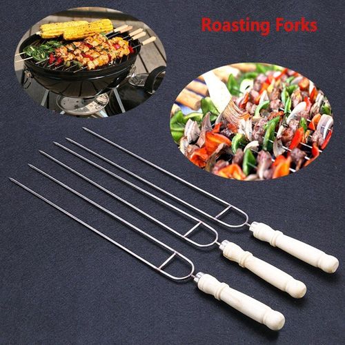 Fourchettes de Barbecue à manche en bois, Kit de BBQ en forme de U en acier inoxydable, broche de Barbecue d'extérieur, outil pour rôtir des brochettes de viande