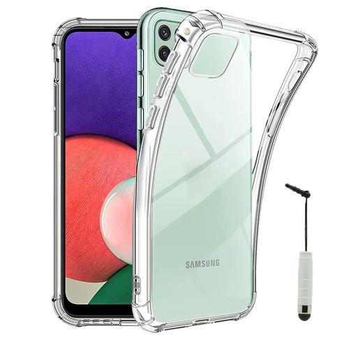 Coque Silicone Tpu Souple Pour Samsung Galaxy A22 5g 6.6" Anti-Choc Ultra Résistant Avec Coins Renforcés - Transparent + Mini Stylet