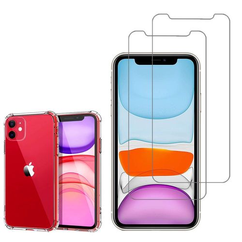 Coque Silicone Tpu Souple Pour Apple Iphone 11 6.1" Anti-Choc Ultra Résistant Avec Coins Renforcés - Transparent + 2 Films Verre Trempé - Transparent