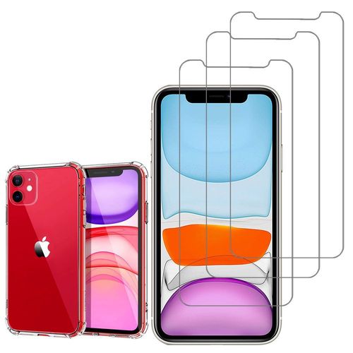 Coque Silicone Tpu Souple Pour Apple Iphone 11 6.1" Anti-Choc Ultra Résistant Avec Coins Renforcés - Transparent + 3 Films Verre Trempé - Transparent