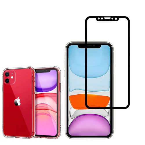 Coque Silicone Tpu Souple Pour Apple Iphone 11 6.1" Anti-Choc Ultra Résistant Avec Coins Renforcés - Transparent + 1 Film Verre Trempé - Noir