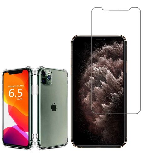 Coque Silicone Tpu Souple Pour Apple Iphone 11 Pro Max 6.5" Anti-Choc Ultra Résistant Avec Coins Renforcés - Transparent + 1 Film Verre Trempé - Transparent