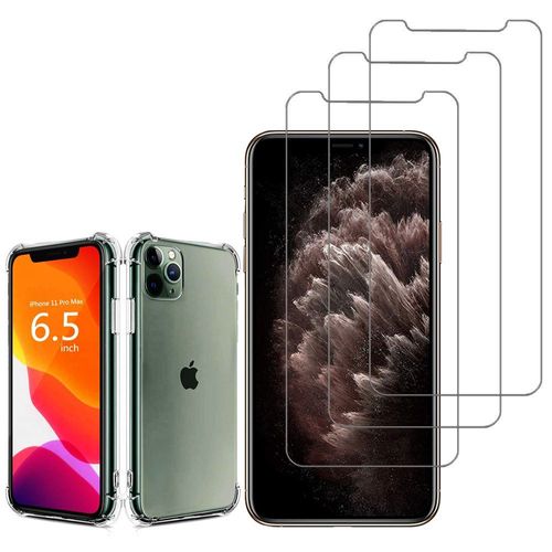 Coque Silicone Tpu Souple Pour Apple Iphone 11 Pro Max 6.5" Anti-Choc Ultra Résistant Avec Coins Renforcés - Transparent + 3 Films Verre Trempé - Transparent