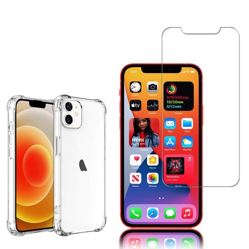 Coque Silicone Tpu Souple Pour Apple Iphone 12 6.1" Anti-Choc Ultra Résistant Avec Coins Renforcés - Transparent + 1 Film Verre Trempé - Transparent