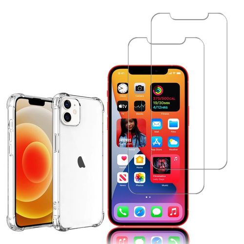 Coque Silicone Tpu Souple Pour Apple Iphone 12 6.1" Anti-Choc Ultra Résistant Avec Coins Renforcés - Transparent + 2 Films Verre Trempé - Transparent