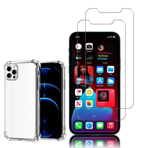 Coque Silicone Tpu Souple Pour Apple Iphone 12 Pro Max 6.7" Anti-Choc Ultra Résistant Avec Coins Renforcés - Transparent + 2 Films Verre Trempé - Transparent