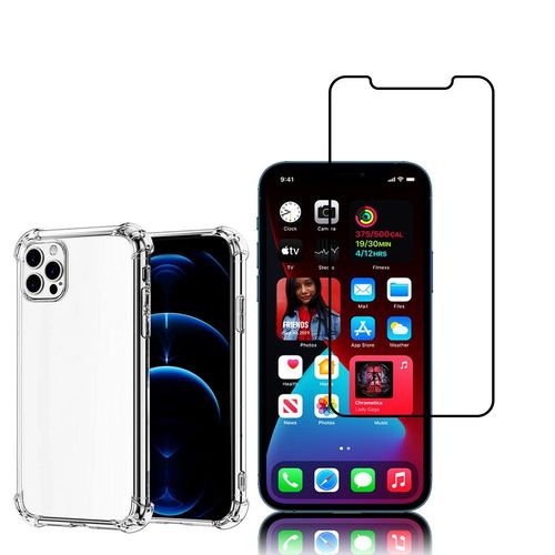 Coque Silicone Tpu Souple Pour Apple Iphone 12 Pro Max 6.7" Anti-Choc Ultra Résistant Avec Coins Renforcés - Transparent + 1 Film Verre Trempé - Noir