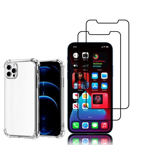 Coque Silicone Tpu Souple Pour Apple Iphone 12 Pro Max 6.7" Anti-Choc Ultra Résistant Avec Coins Renforcés - Transparent + 2 Films Verre Trempé - Noir
