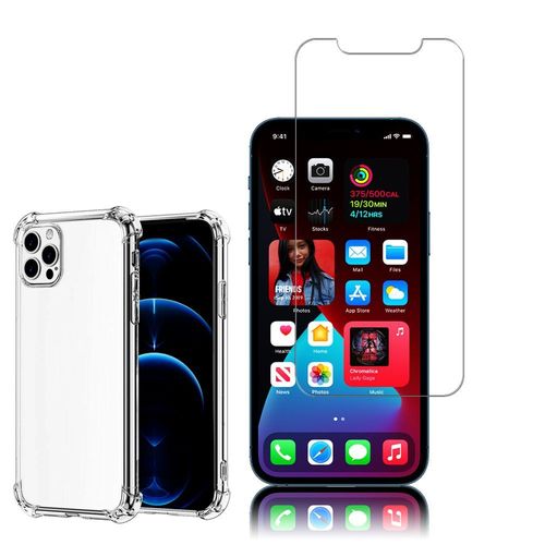 Coque Silicone Tpu Souple Pour Apple Iphone 12 Pro 6.1" Anti-Choc Ultra Résistant Avec Coins Renforcés - Transparent + 1 Film Verre Trempé - Transparent