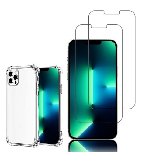Coque Silicone Tpu Souple Pour Apple Iphone 13 Pro Max 6.7" Anti-Choc Ultra Résistant Avec Coins Renforcés - Transparent + 2 Films Verre Trempé - Transparent