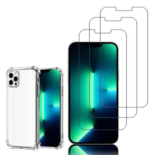Coque Silicone Tpu Souple Pour Apple Iphone 13 Pro Max 6.7" Anti-Choc Ultra Résistant Avec Coins Renforcés - Transparent + 3 Films Verre Trempé - Transparent