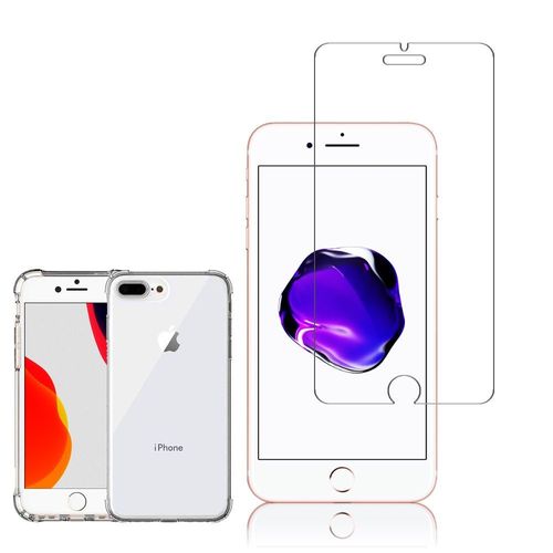 Coque Silicone Tpu Souple Pour Apple Iphone 7 Plus 5.5" Anti-Choc Ultra Résistant Avec Coins Renforcés - Transparent + 1 Film Verre Trempé - Transparent