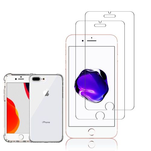 Coque Silicone Tpu Souple Pour Apple Iphone 7 Plus 5.5" Anti-Choc Ultra Résistant Avec Coins Renforcés - Transparent + 2 Films Verre Trempé - Transparent
