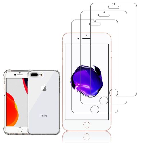 Coque Silicone Tpu Souple Pour Apple Iphone 7 Plus 5.5" Anti-Choc Ultra Résistant Avec Coins Renforcés - Transparent + 3 Films Verre Trempé - Transparent